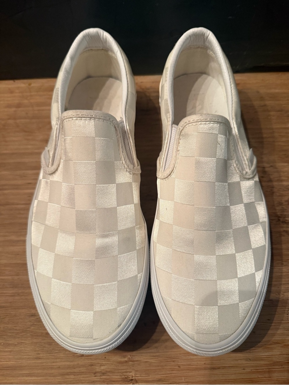 Vans Classic Slip-On Sneakers in Cream Checkerboard